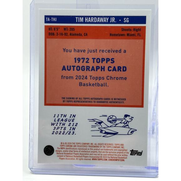 2023-24 Topps Chrome Tim Hardaway Jr 1972 Insert Purple Geometric Auto Mavericks - Picture 2 of 2